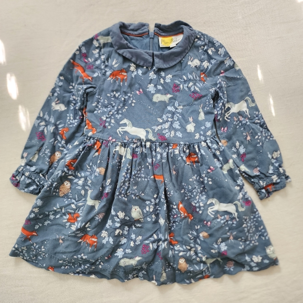 Mini Boden Blue Bishop Sleeve Sundress with Peter Pan Collar